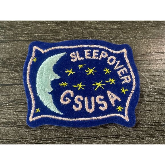 Girl Scouts Sleepover GSUSA 2.5" blue, pink, & yellow, moon & stars patch - Picture 1 of 6